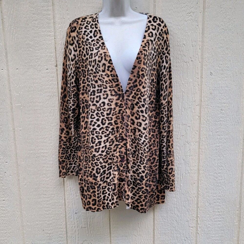 Chico's Leopard Print Button Front Cardigan (Sz 3) Animal Print